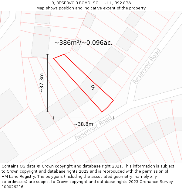 9, RESERVOIR ROAD, SOLIHULL, B92 8BA: Plot and title map