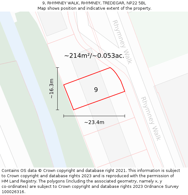 9, RHYMNEY WALK, RHYMNEY, TREDEGAR, NP22 5BL: Plot and title map
