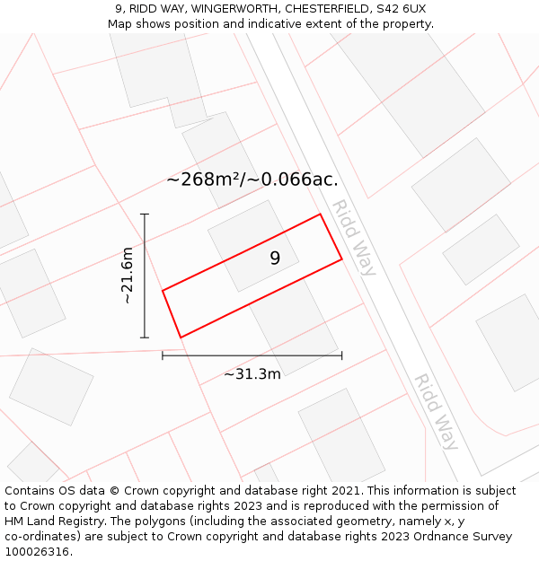 9, RIDD WAY, WINGERWORTH, CHESTERFIELD, S42 6UX: Plot and title map