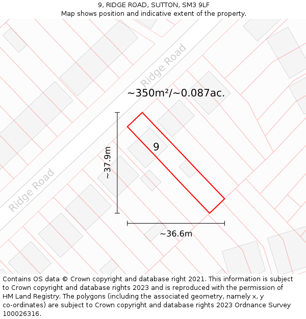 9, RIDGE ROAD, SUTTON, SM3 9LF: Plot and title map