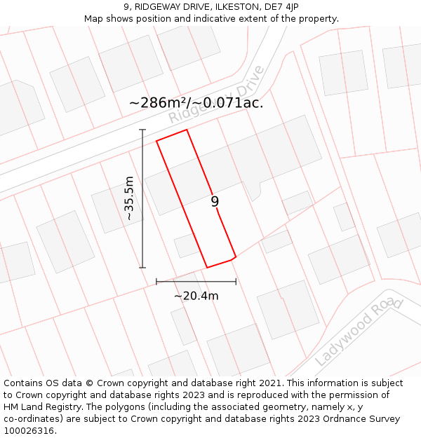 9, RIDGEWAY DRIVE, ILKESTON, DE7 4JP: Plot and title map