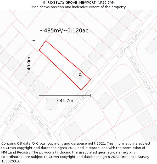 9, RIDGEWAY GROVE, NEWPORT, NP20 5AN: Plot and title map