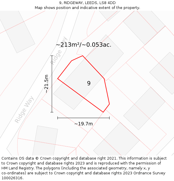 9, RIDGEWAY, LEEDS, LS8 4DD: Plot and title map