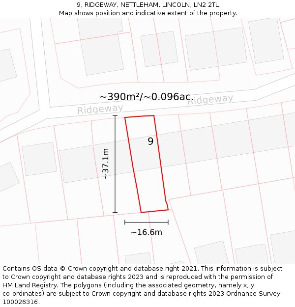 9, RIDGEWAY, NETTLEHAM, LINCOLN, LN2 2TL: Plot and title map