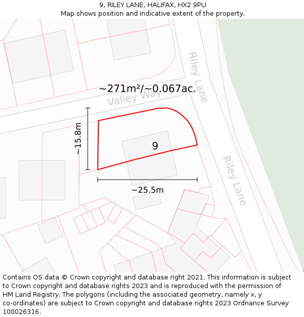 9, RILEY LANE, HALIFAX, HX2 9PU: Plot and title map
