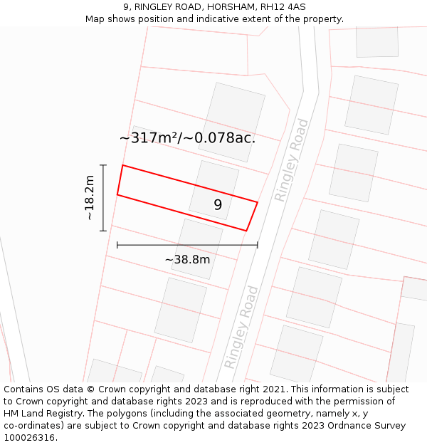 9, RINGLEY ROAD, HORSHAM, RH12 4AS: Plot and title map
