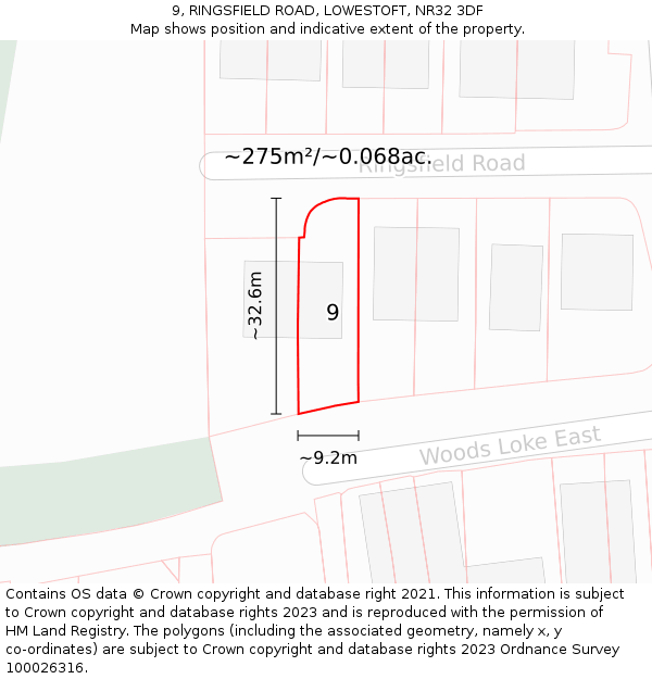 9, RINGSFIELD ROAD, LOWESTOFT, NR32 3DF: Plot and title map
