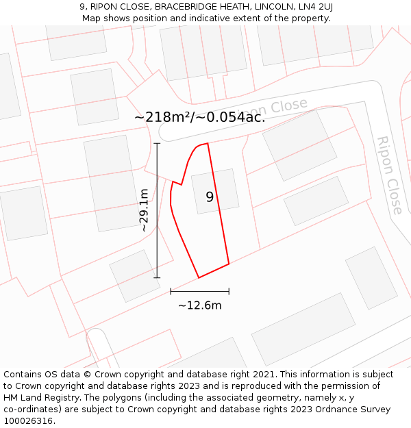 9, RIPON CLOSE, BRACEBRIDGE HEATH, LINCOLN, LN4 2UJ: Plot and title map