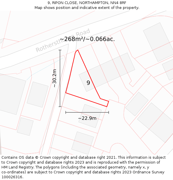 9, RIPON CLOSE, NORTHAMPTON, NN4 8RF: Plot and title map