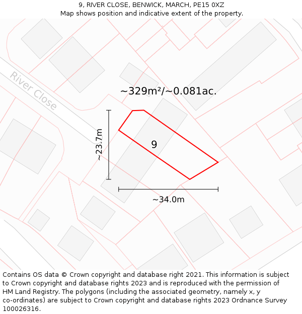 9, RIVER CLOSE, BENWICK, MARCH, PE15 0XZ: Plot and title map