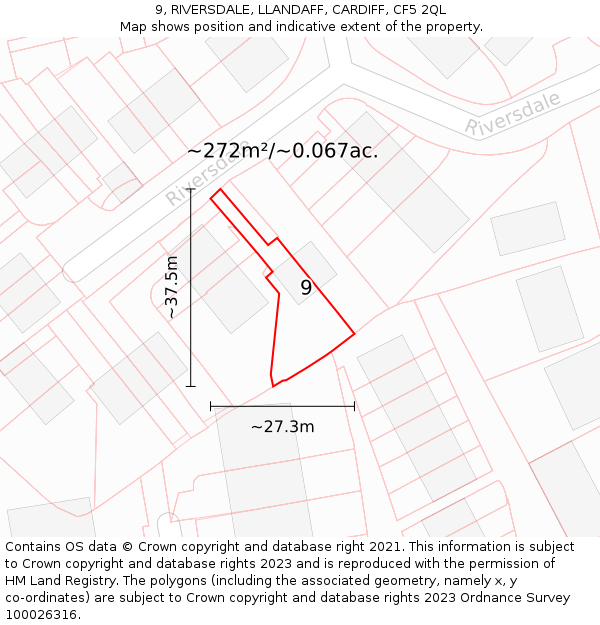9, RIVERSDALE, LLANDAFF, CARDIFF, CF5 2QL: Plot and title map
