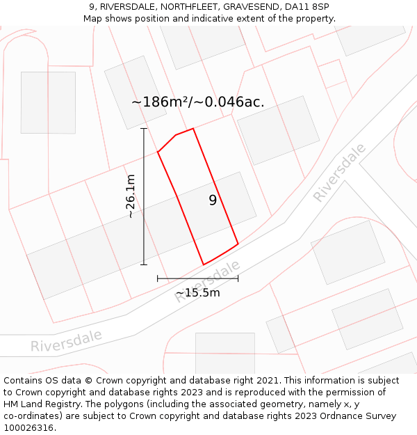 9, RIVERSDALE, NORTHFLEET, GRAVESEND, DA11 8SP: Plot and title map