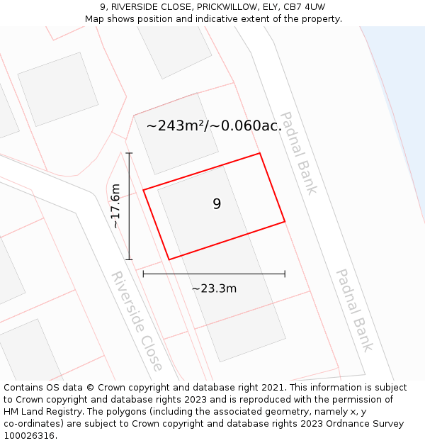 9, RIVERSIDE CLOSE, PRICKWILLOW, ELY, CB7 4UW: Plot and title map