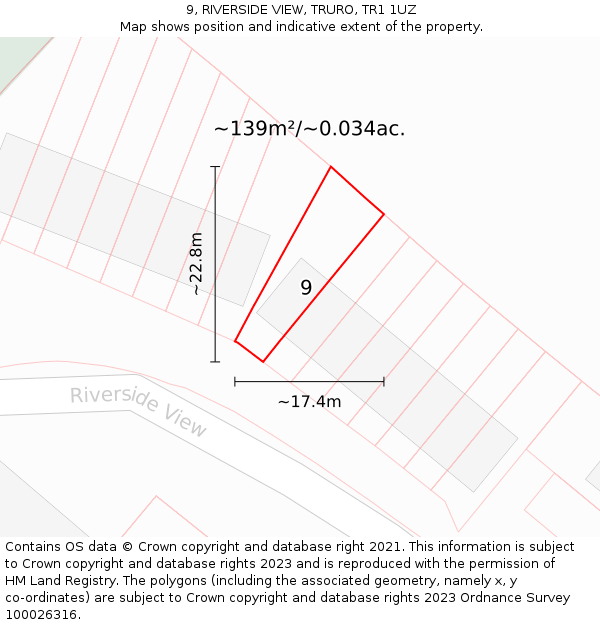 9, RIVERSIDE VIEW, TRURO, TR1 1UZ: Plot and title map