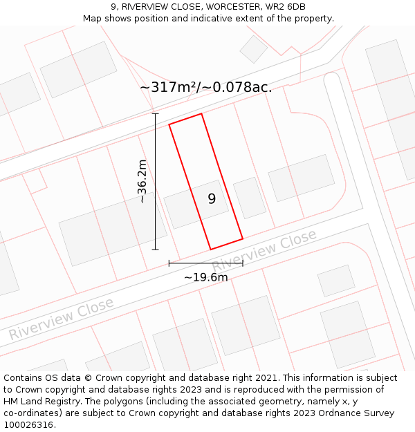 9, RIVERVIEW CLOSE, WORCESTER, WR2 6DB: Plot and title map