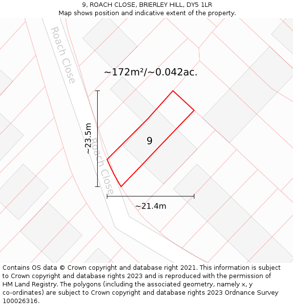 9, ROACH CLOSE, BRIERLEY HILL, DY5 1LR: Plot and title map