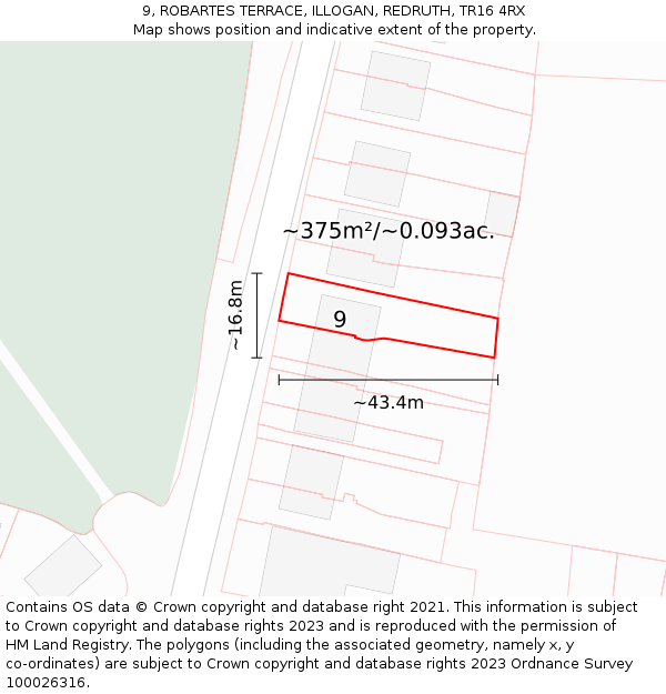 9, ROBARTES TERRACE, ILLOGAN, REDRUTH, TR16 4RX: Plot and title map
