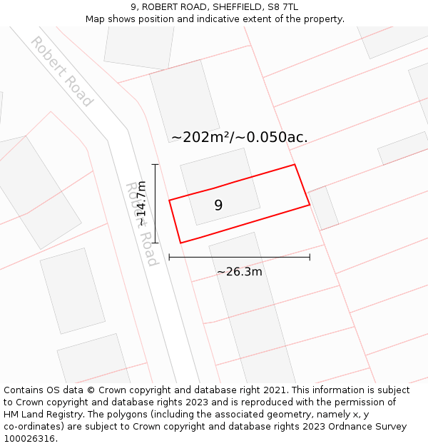 9, ROBERT ROAD, SHEFFIELD, S8 7TL: Plot and title map