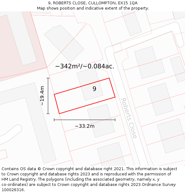9, ROBERTS CLOSE, CULLOMPTON, EX15 1QA: Plot and title map