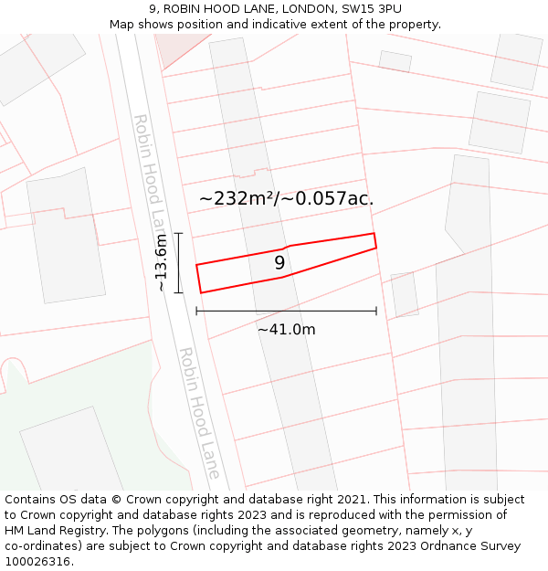 9, ROBIN HOOD LANE, LONDON, SW15 3PU: Plot and title map