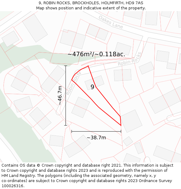 9, ROBIN ROCKS, BROCKHOLES, HOLMFIRTH, HD9 7AS: Plot and title map