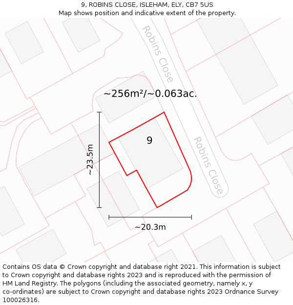 9, ROBINS CLOSE, ISLEHAM, ELY, CB7 5US: Plot and title map