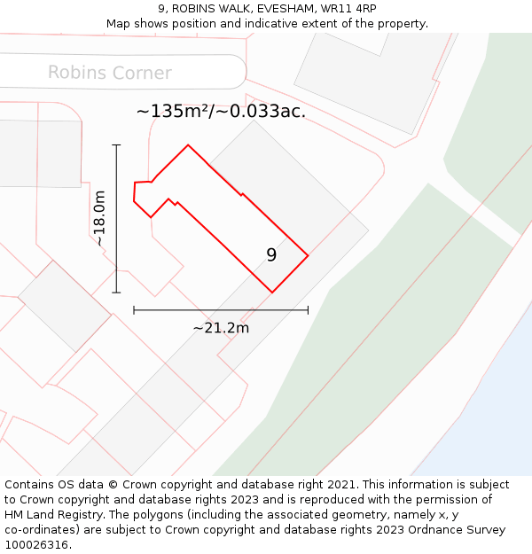 9, ROBINS WALK, EVESHAM, WR11 4RP: Plot and title map