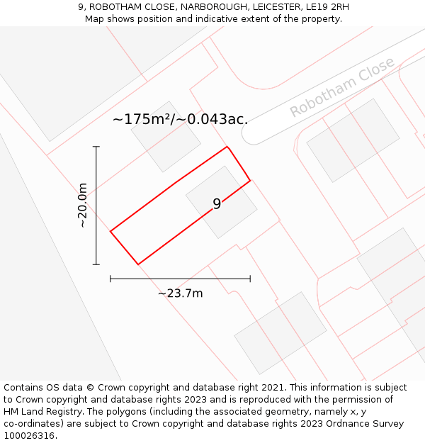9, ROBOTHAM CLOSE, NARBOROUGH, LEICESTER, LE19 2RH: Plot and title map