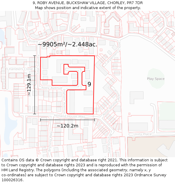 9, ROBY AVENUE, BUCKSHAW VILLAGE, CHORLEY, PR7 7DR: Plot and title map