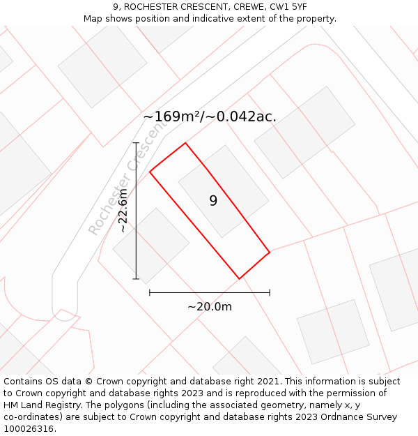 9, ROCHESTER CRESCENT, CREWE, CW1 5YF: Plot and title map