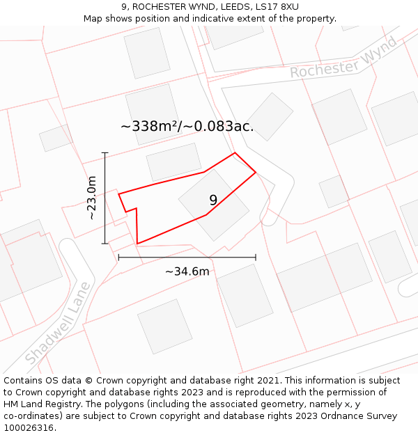 9, ROCHESTER WYND, LEEDS, LS17 8XU: Plot and title map