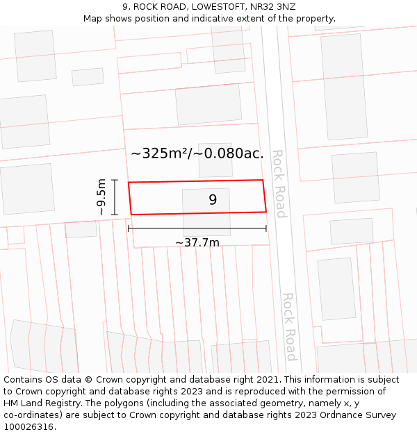 9, ROCK ROAD, LOWESTOFT, NR32 3NZ: Plot and title map