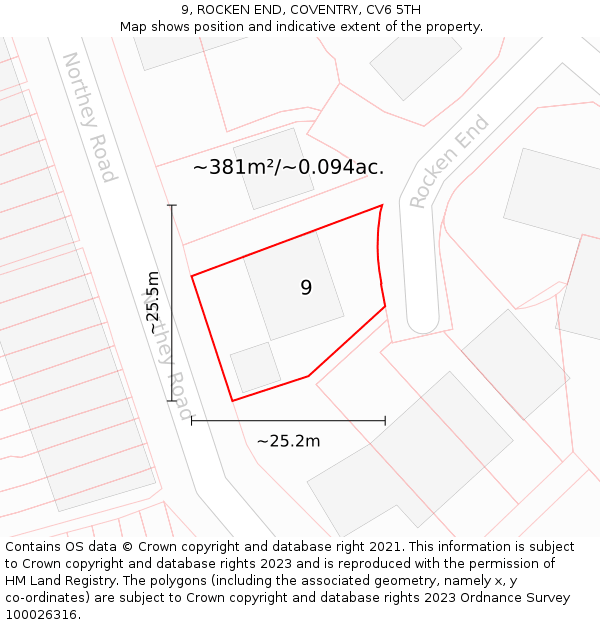 9, ROCKEN END, COVENTRY, CV6 5TH: Plot and title map