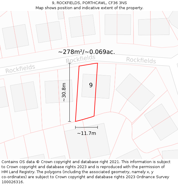 9, ROCKFIELDS, PORTHCAWL, CF36 3NS: Plot and title map