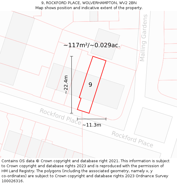 9, ROCKFORD PLACE, WOLVERHAMPTON, WV2 2BN: Plot and title map