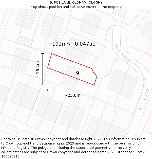 9, ROE LANE, OLDHAM, OL4 5HY: Plot and title map
