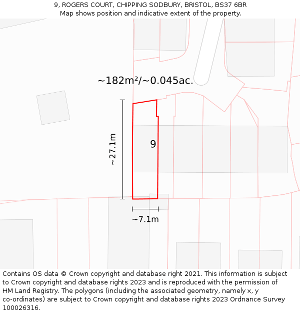 9, ROGERS COURT, CHIPPING SODBURY, BRISTOL, BS37 6BR: Plot and title map