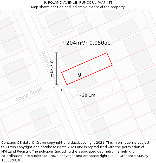9, ROLAND AVENUE, RUNCORN, WA7 4TT: Plot and title map