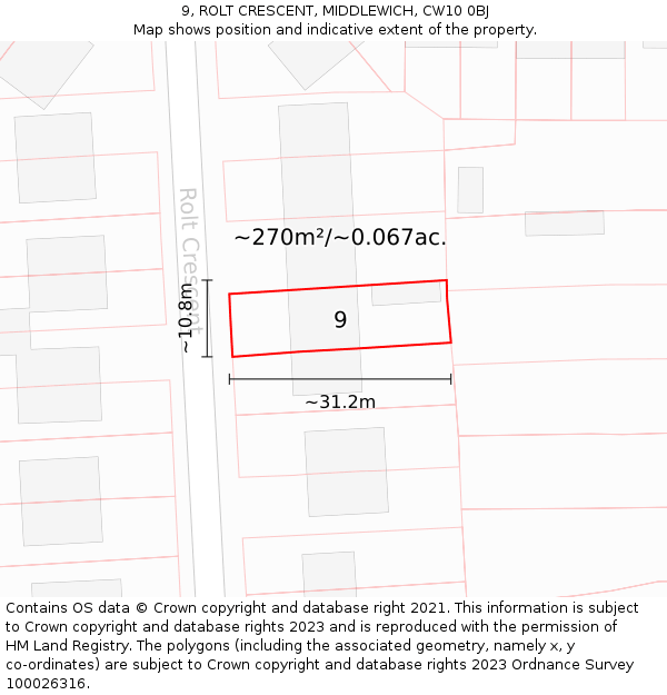 9, ROLT CRESCENT, MIDDLEWICH, CW10 0BJ: Plot and title map