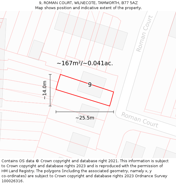 9, ROMAN COURT, WILNECOTE, TAMWORTH, B77 5AZ: Plot and title map