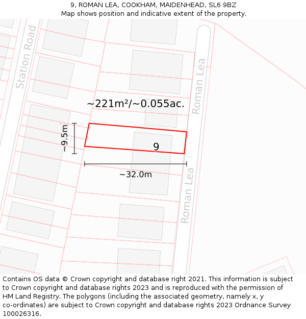 9, ROMAN LEA, COOKHAM, MAIDENHEAD, SL6 9BZ: Plot and title map