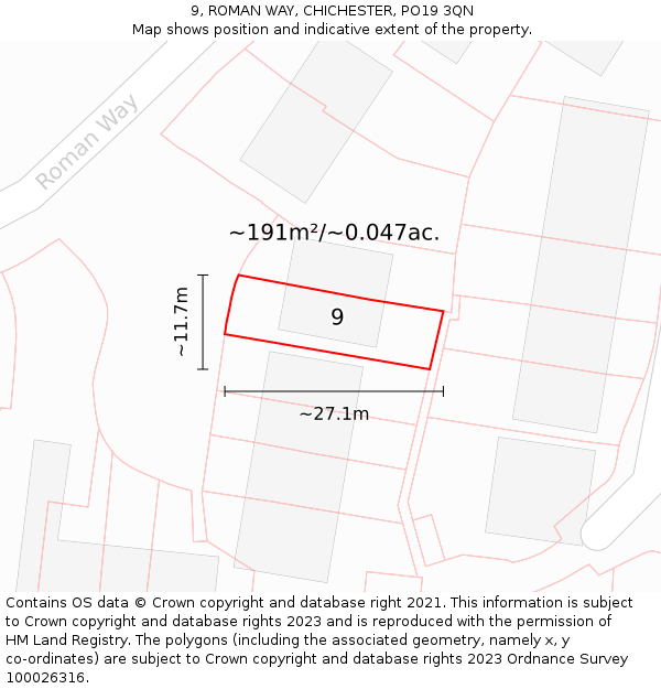 9, ROMAN WAY, CHICHESTER, PO19 3QN: Plot and title map