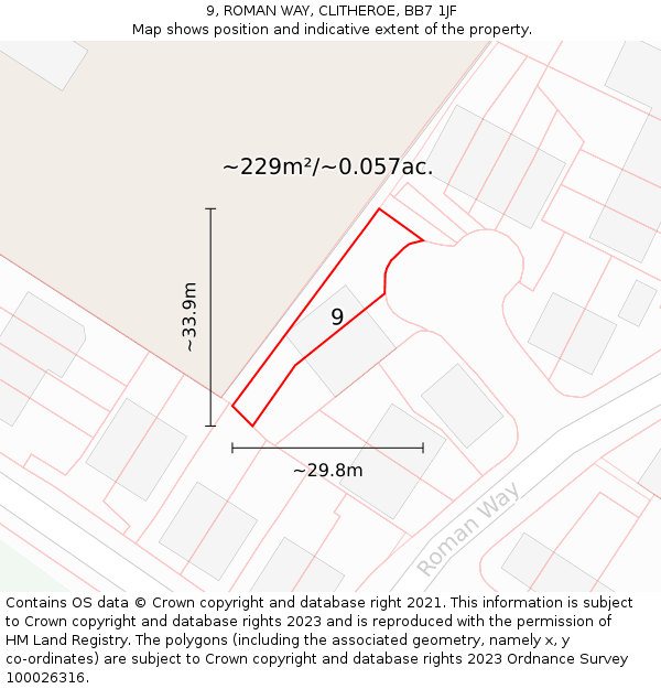9, ROMAN WAY, CLITHEROE, BB7 1JF: Plot and title map