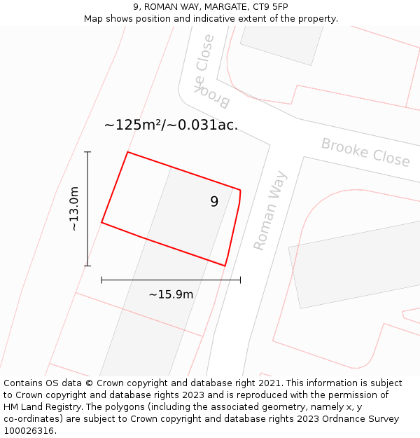 9, ROMAN WAY, MARGATE, CT9 5FP: Plot and title map