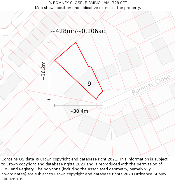 9, ROMNEY CLOSE, BIRMINGHAM, B28 0ET: Plot and title map