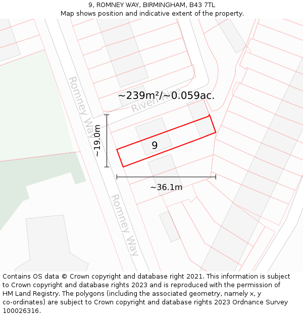 9, ROMNEY WAY, BIRMINGHAM, B43 7TL: Plot and title map