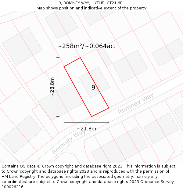 9, ROMNEY WAY, HYTHE, CT21 6PL: Plot and title map