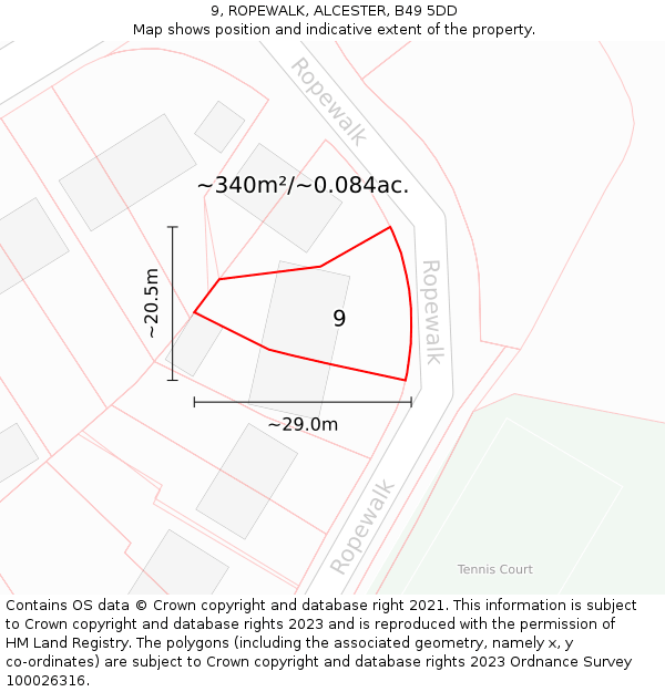 9, ROPEWALK, ALCESTER, B49 5DD: Plot and title map