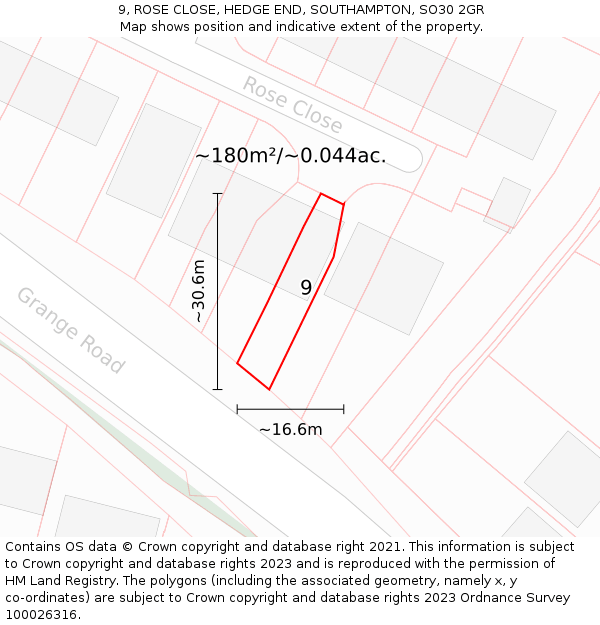 9, ROSE CLOSE, HEDGE END, SOUTHAMPTON, SO30 2GR: Plot and title map