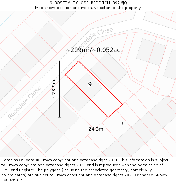 9, ROSEDALE CLOSE, REDDITCH, B97 6JQ: Plot and title map